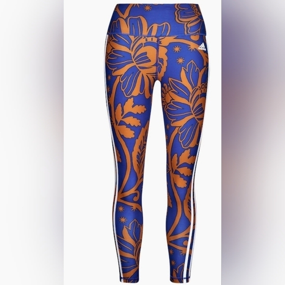 Adidas Farm Rio Leggins Yoga Work Out Capri White Blue Bronze NWT - Picture 3 of 6